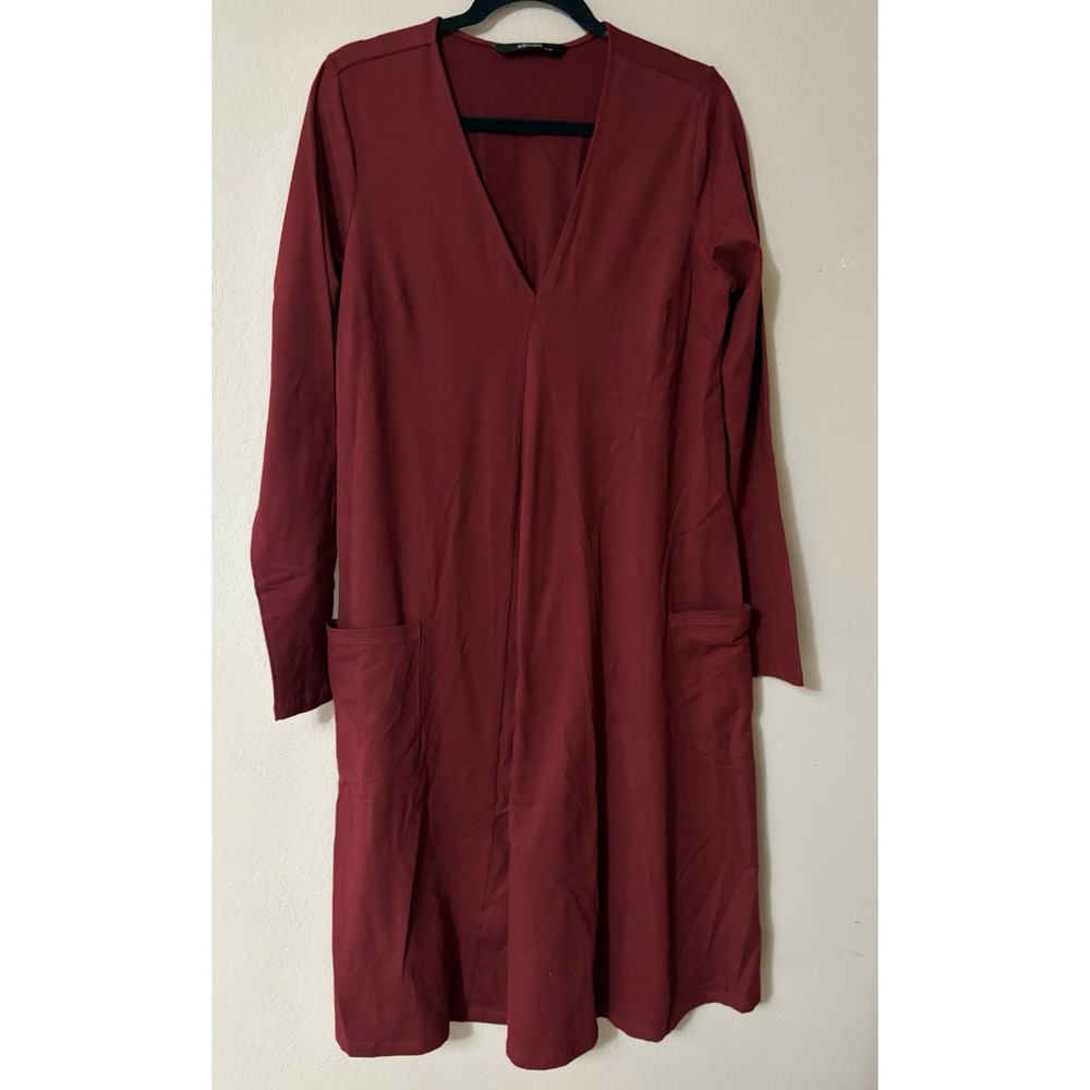 eShakti Women's Midi Dress Size L 12 Burgundy Cotton Spandex Blend With Pockets